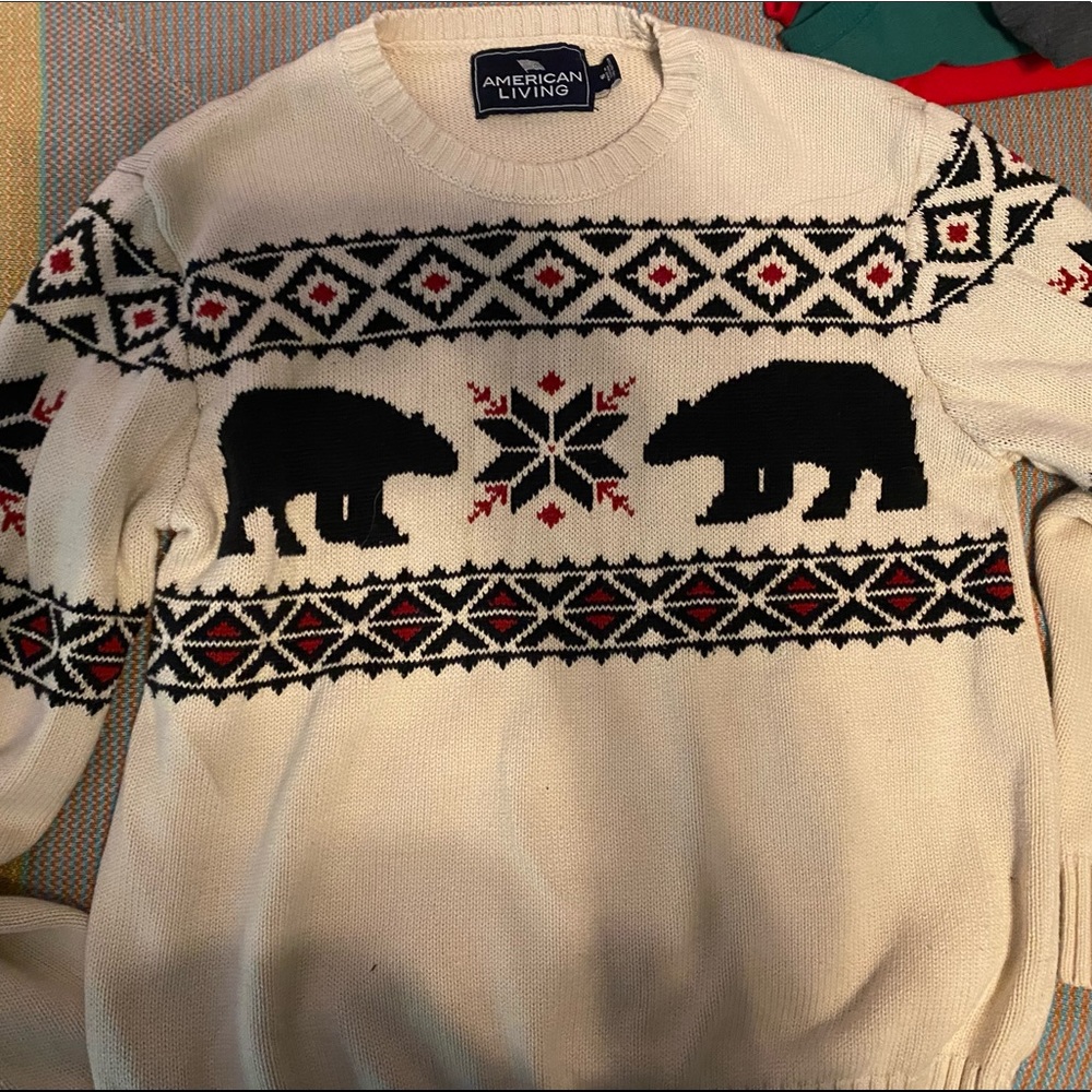 American Living Vintage cream christmas holiday sweater with polar bears